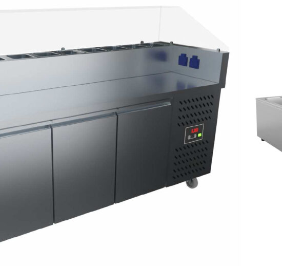 MODULE MOBILE REFRIGEREE +2/+8°C POUR VENTE A EMPORTER, GROUPE LOGE AU GAZ R290, DESSUS INOX