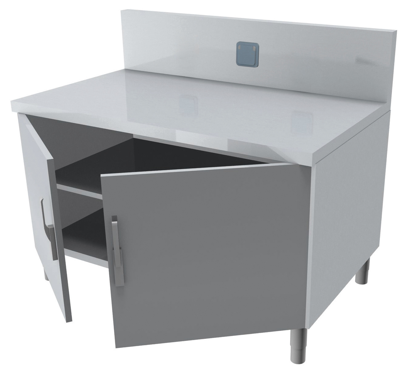 MEUBLE TRANCHEUR DESSSUS INOX, DOSSERET 250X50 MM AVEC 2 PRISES 230V, 3P.BATTANTES