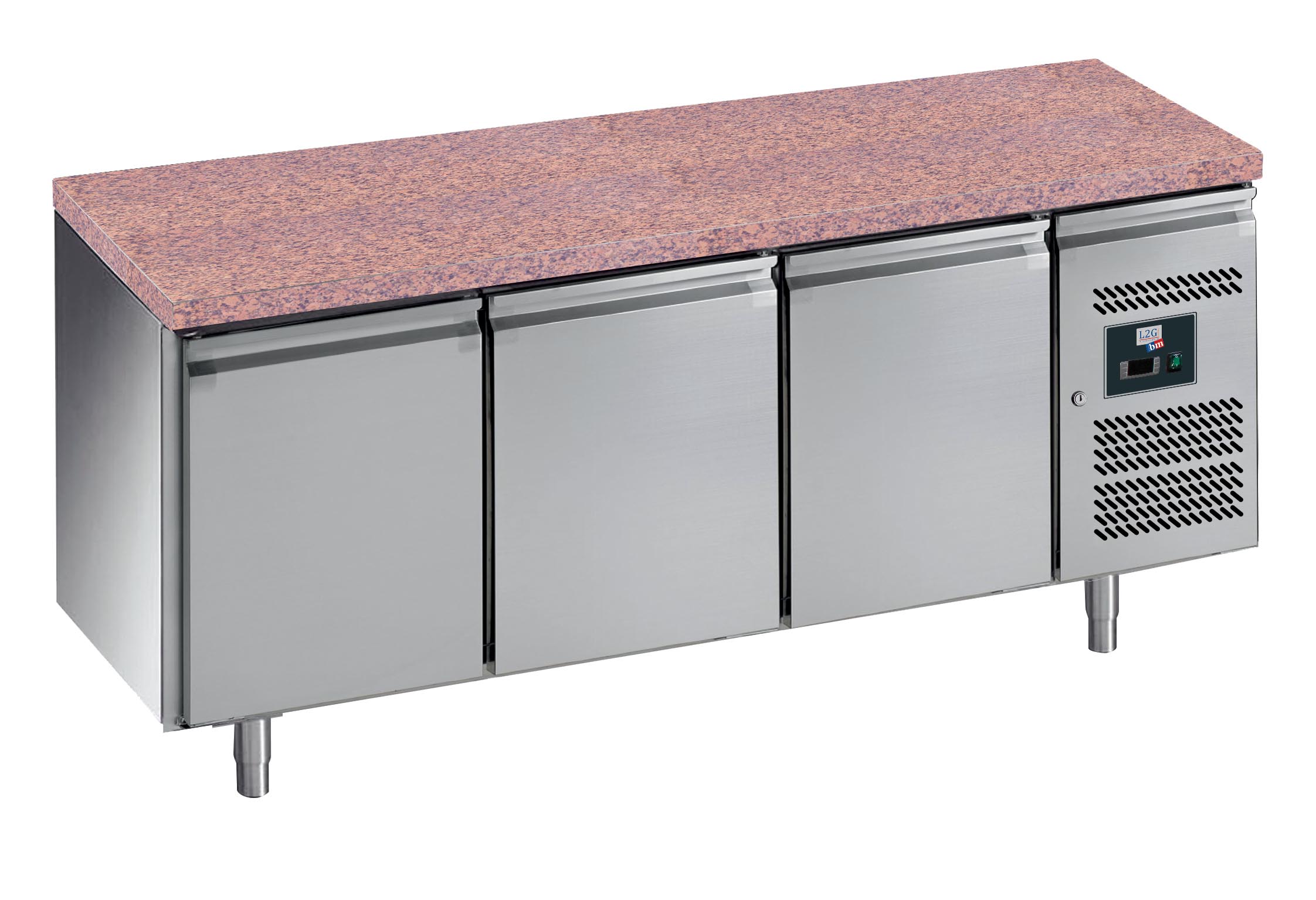 DESSERTE REFRIGEREE INOX, -2/+8°C, DESSUS GRANIT 3 PORTES POUR GRILLES 600X400 MM
