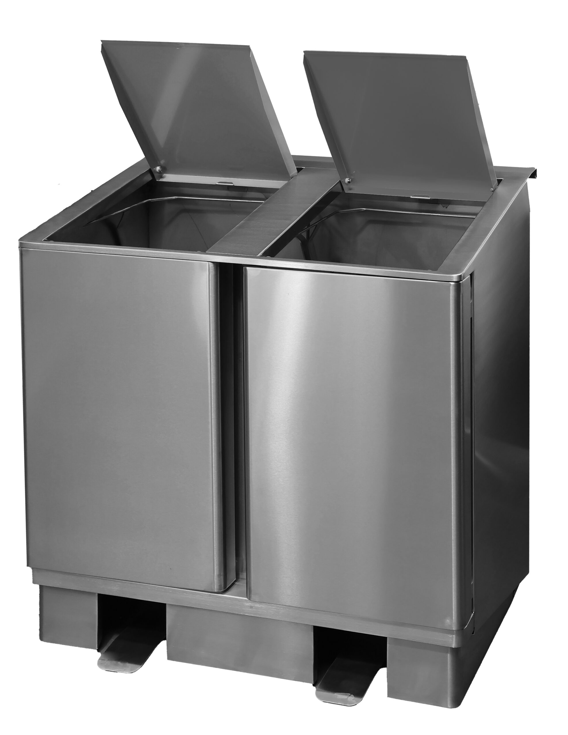 POUBELLE DE TRI SELECTIF INOX 304 A OUVERTURE FRONTALE, 2 PORTES BATTANTES, COUVERCLES AVEC