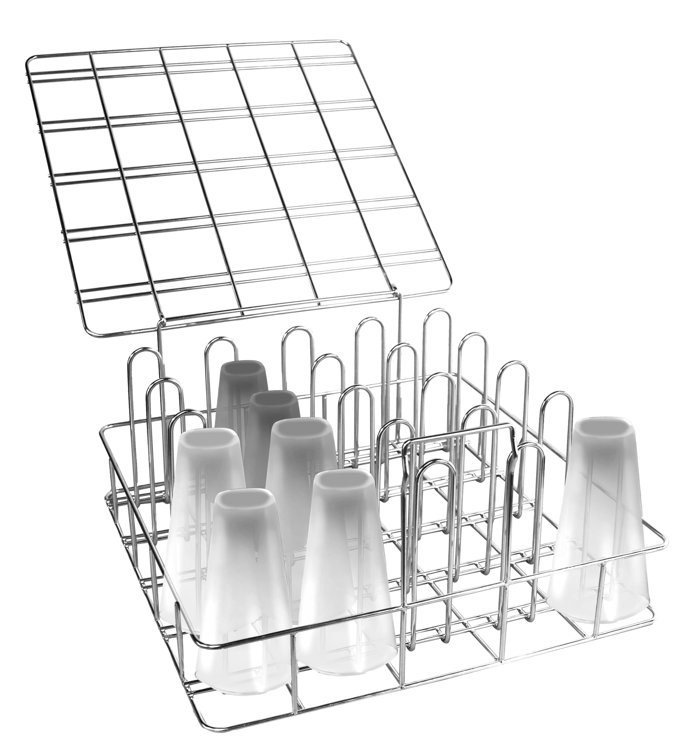 PANIER LAVE VAISSELLE + COUVERCLE POUR LAVAGE GOBELETS INOX