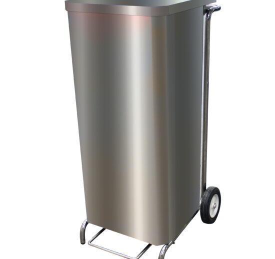 PORTE-SACS MOBILE CARENE INOX A OUVERTURE FRONTALE POUR SACS DE 100-130L, 2 ROUES D.150 MM