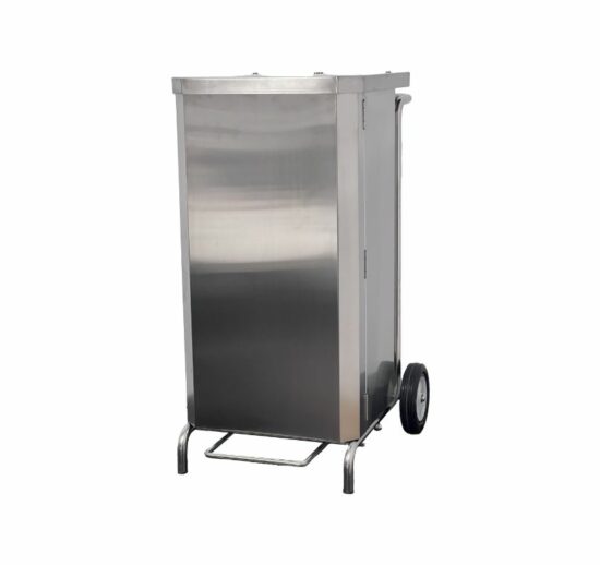 PORTE-SACS MOBILE CARENE INOX A OUVERTURE FRONTALE POUR SACS DE 70L, 2 ROUES D.150 MM