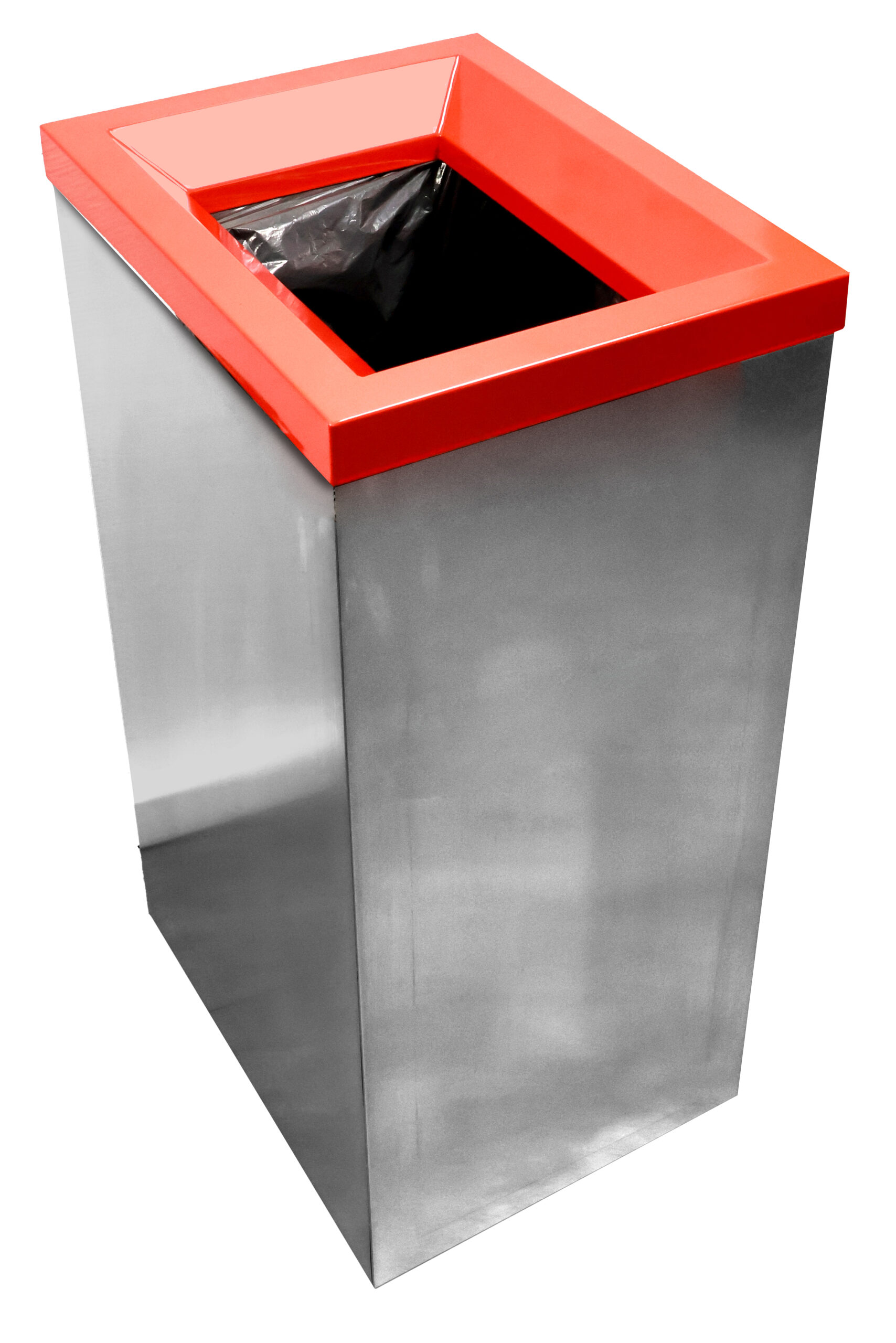 POUBELLE DE TRI SELECTIF INOX 304 AVEC COUVERCLE AMOVIBLE PEINT EN ROUGE RAL 3000