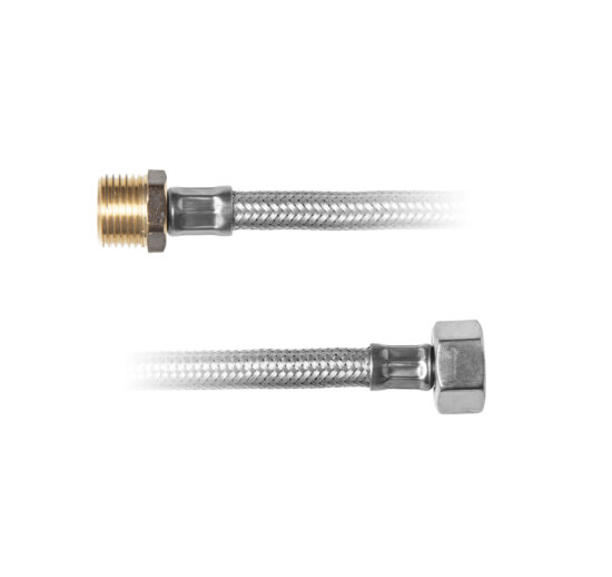 PAIRE DE FLEXIBLES INOX TRESSE L-500 MM, RACCORD MALE 1/2" X FEMELLE 1/2''