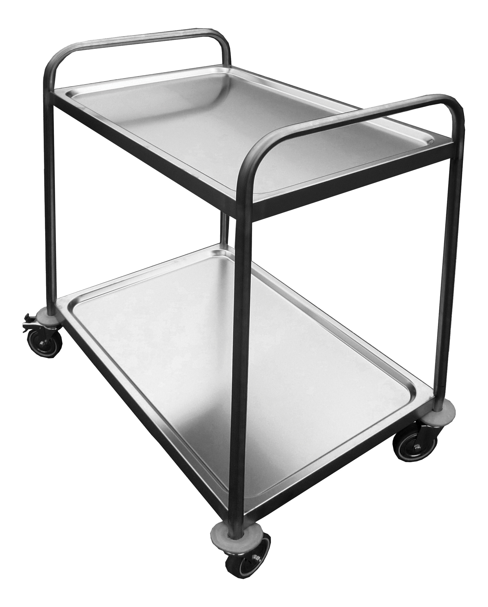 DESSSERTE SOUDEE INOX 304, 2 PLATEAUX 4 ROUES PIVOTANTES DONT 2 A FREINS CHAPE POLY