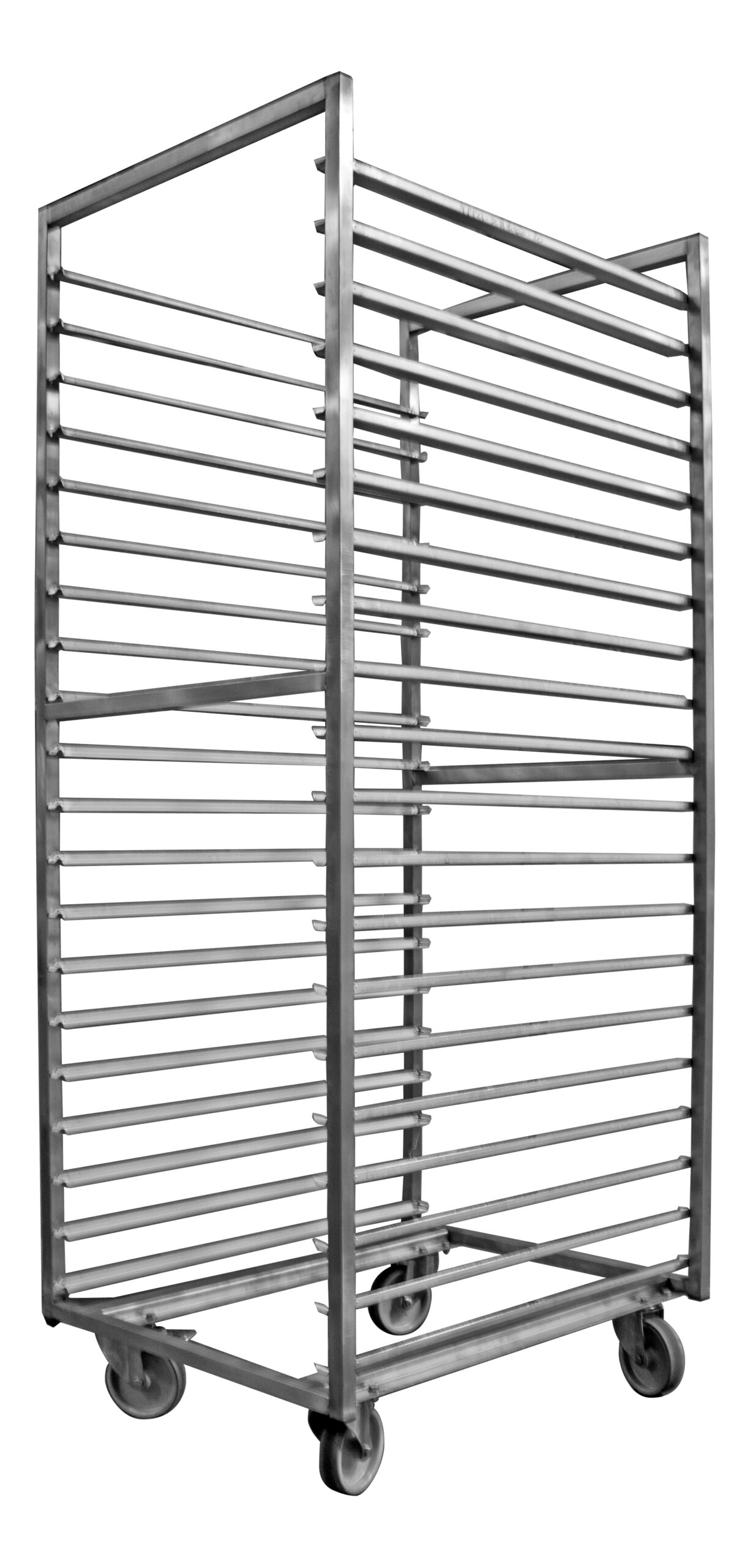 CHARIOT DE STOCKAGE INOX 800X600 MM, ENTREE 600 MM, 20 NIVEAUX CHAPE INOX SS FREIN