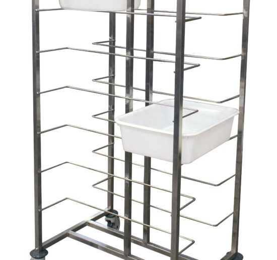 ECHELLE INOX SOUDEE POUR 16 BACS DE DIVISEUSE CHAPE POLY, DONT 2 AVEC FREINS