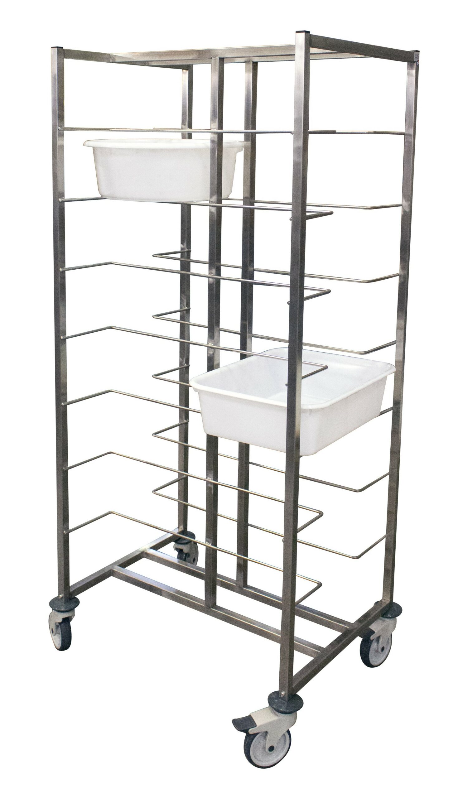 ECHELLE INOX SOUDEE POUR 16 BACS DE DIVISEUSE CHAPE POLY, DONT 2 AVEC FREINS