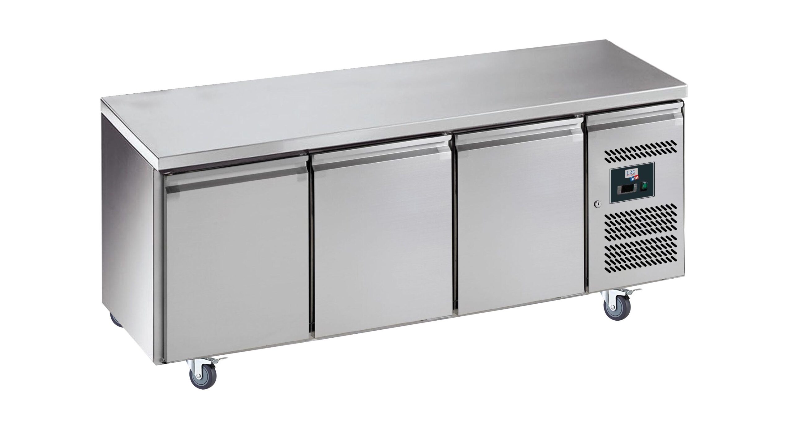DESSERTE REFRIGEREE INOX, -2/+8°C, 3 PORTES 430X333 MM, SUR ROULETTES Ø 100MM