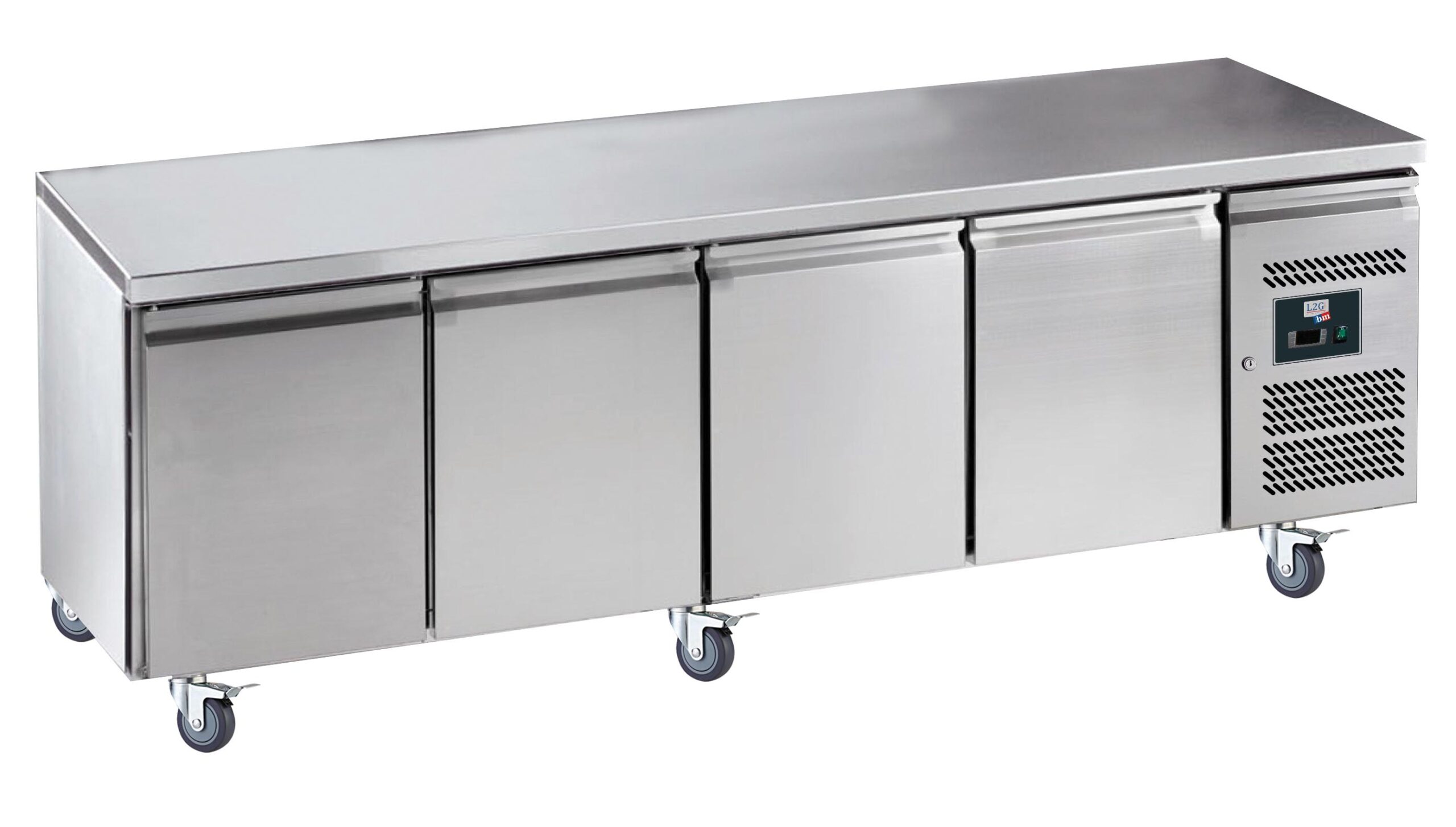 DESSERTE REFRIGEREE INOX, -2/+8°C, 4 PORTES 430X333 MM, SUR ROULETTES Ø 100MM