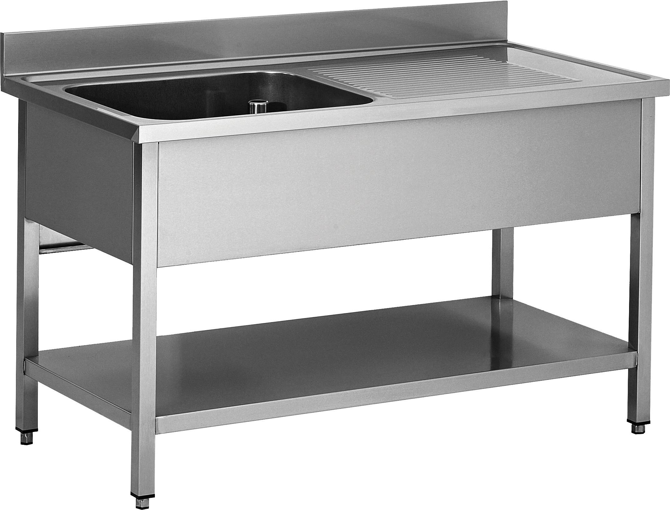 PLONGE INOX SOUDEE, 1 BAC 500X400X250MM EGOUTTOIR A DROITE AVEC ETAGERE BASSE