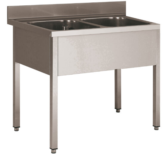 PLONGE INOX SOUDEE, 2 BACS 600X500X300 MM SANS EGOUTTOIR