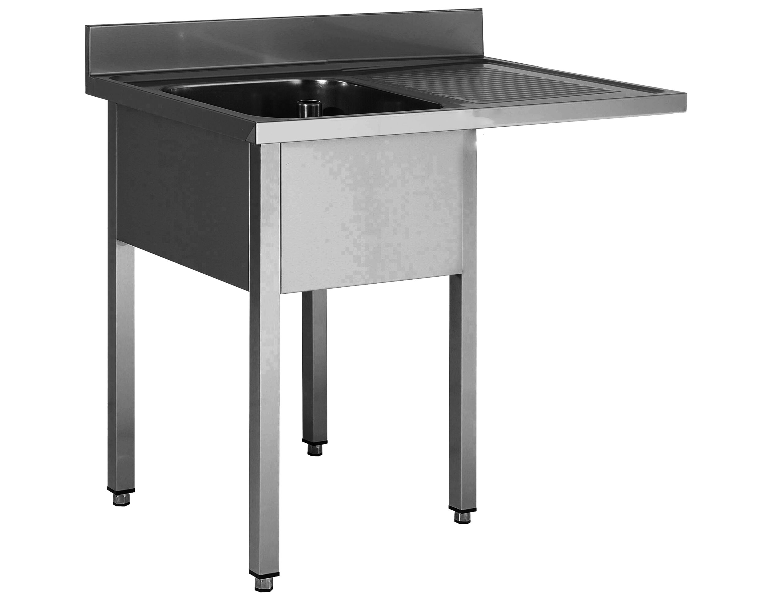 PLONGE INOX SOUDEE, ENCASTREMENT LV BAC GAUCHE 1 BAC 600X500X300 MM, EGOUTTOIR A DROITE