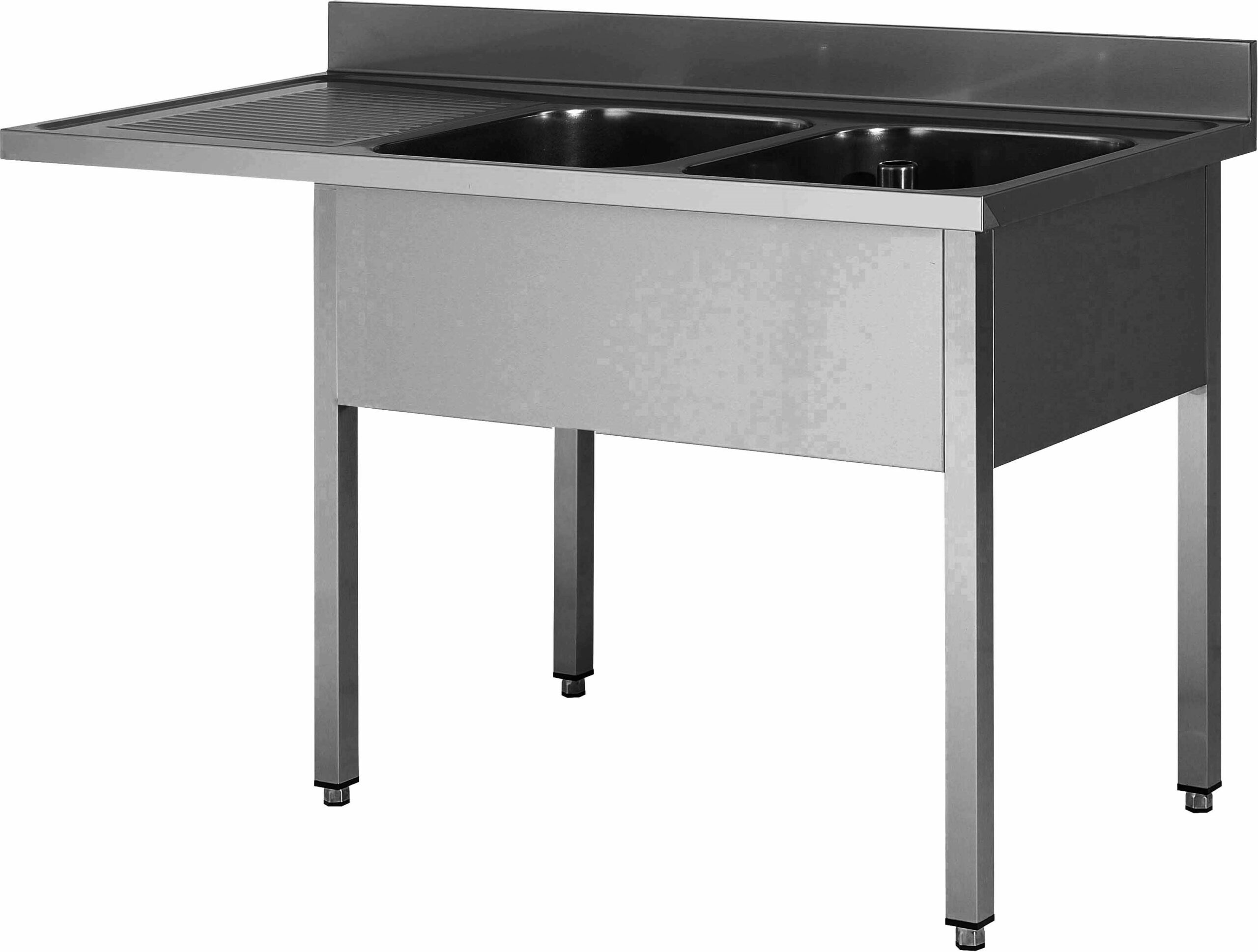 PLONGE INOX 304 SOUDEE, ENCASTREMENT LV BAC DROITE 2 BACS 400X500X250 EGOUTTOIR A GAUCHE