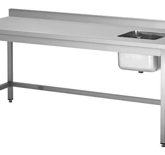 TABLE DU CHEF ADOSSEE INOX 304 SOUDEE, 1 BAC 400X400X250 A DROITE
