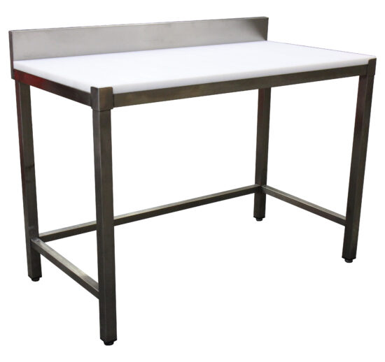 TABLE DE DECOUPE INOX ADOSSEE, DESSUS POLY NATUREL EP.25 MM