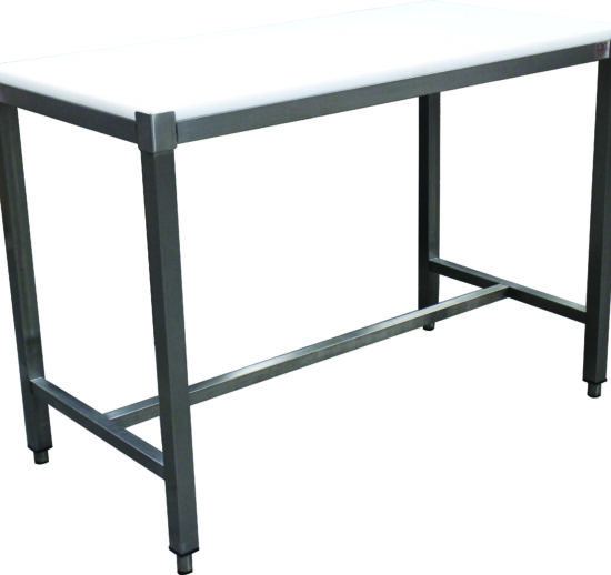 TABLE DE DECOUPE INOX CENTRALE DESSUS POLY NATUREL EP.25 MM