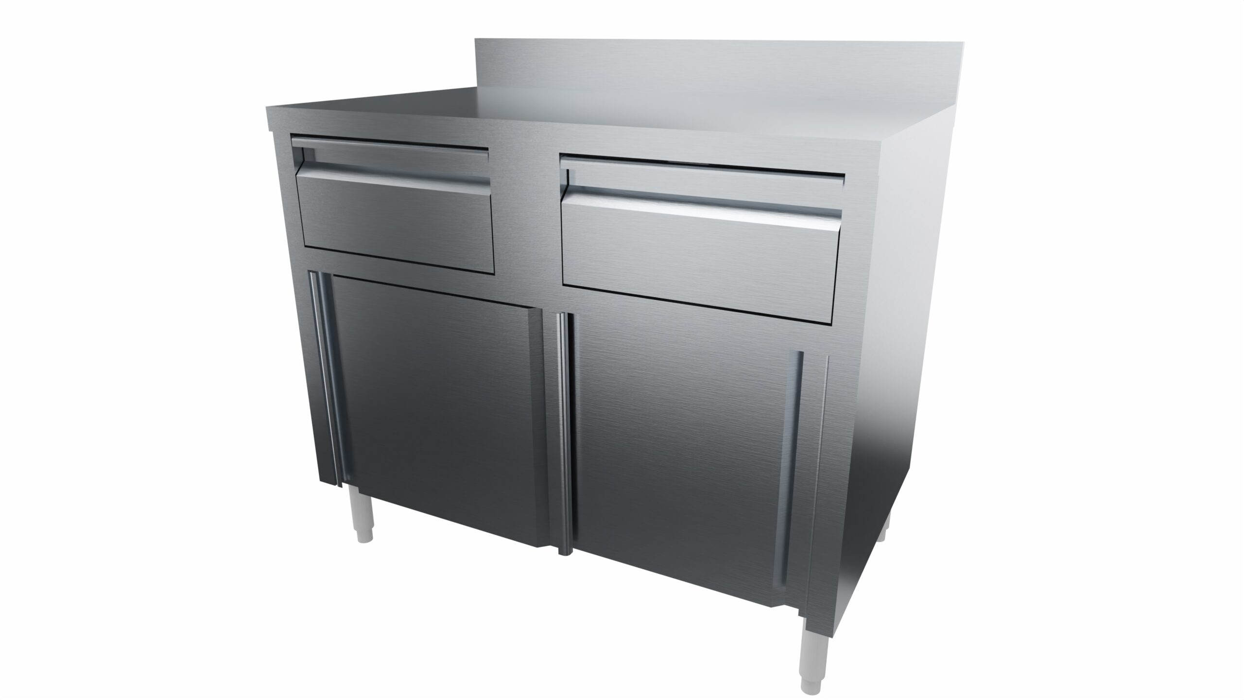 MEUBLE BAS INOX 304 ADOSSE, 2 PORTES COULISSANTES ET 2 TIROIRS SUR GLISSIERES