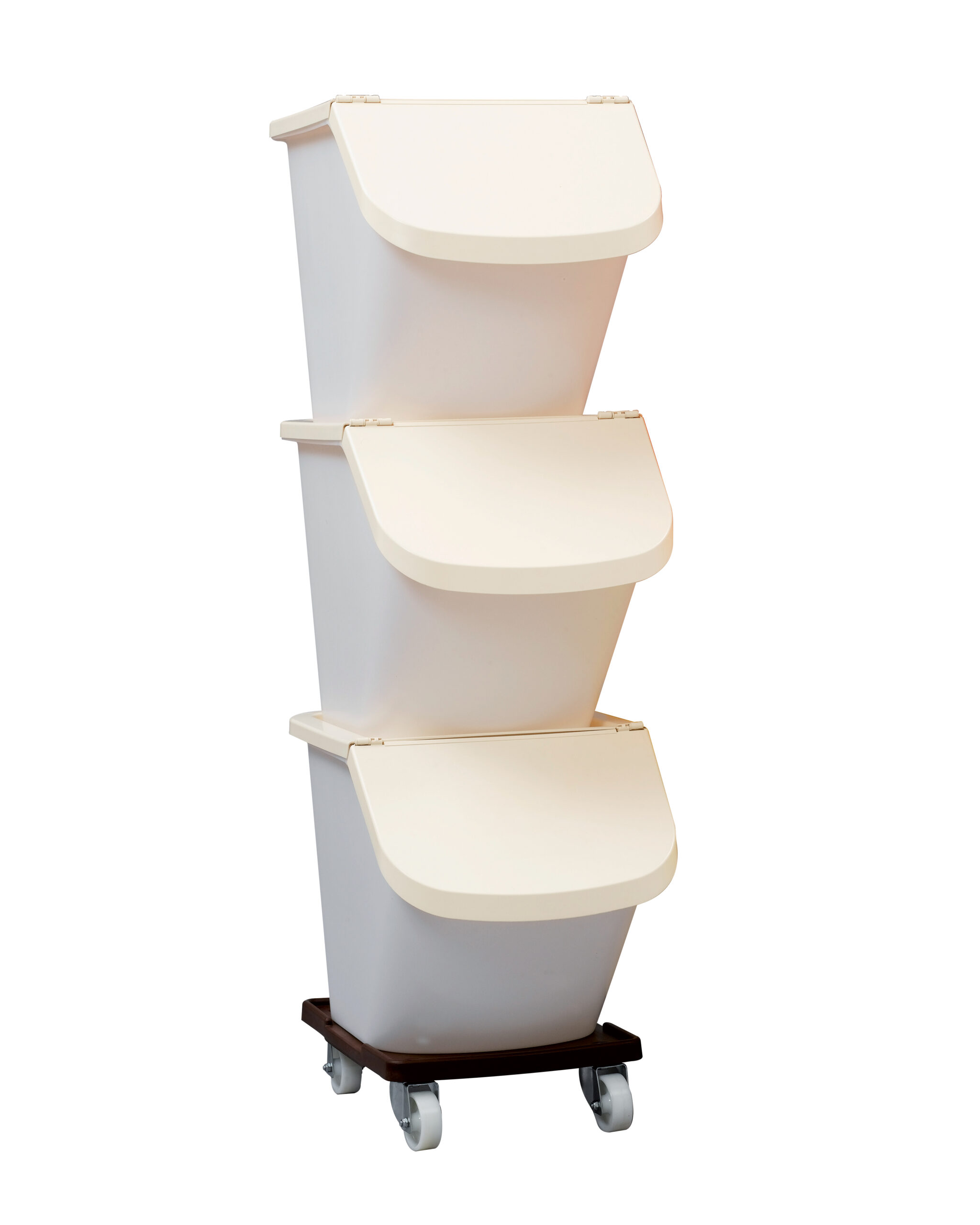 TRIO DE CONTENEURS UNIVERSELS EMPILABLES 40L EN POLYPROPYLENE AVEC COUVERCLES BLANCS