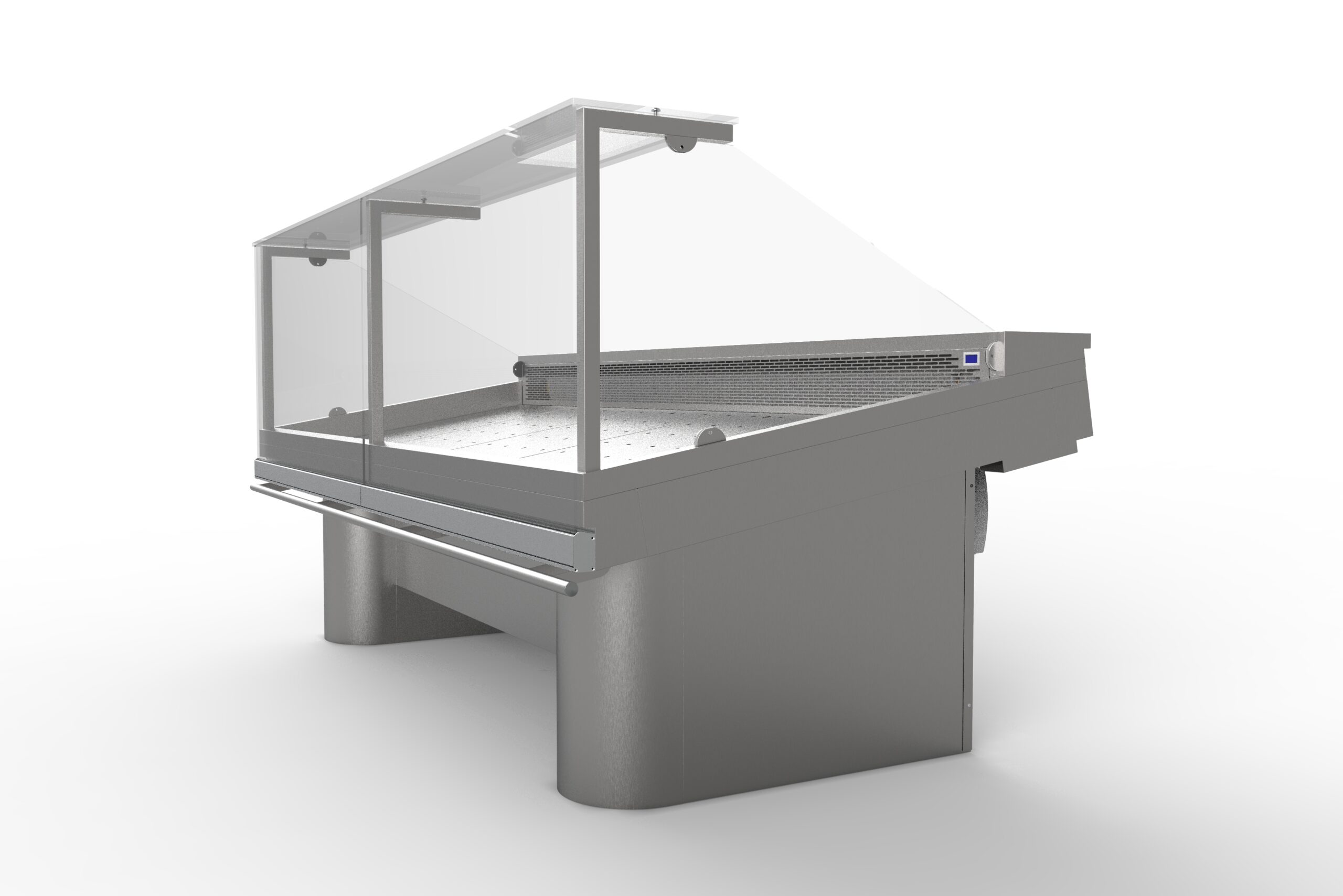 ETAL REFRIGERE DROIT SUR GROUPE, FROID DE CONTACT, VITRES BASCULANTES, PIEDS OBLONGS
