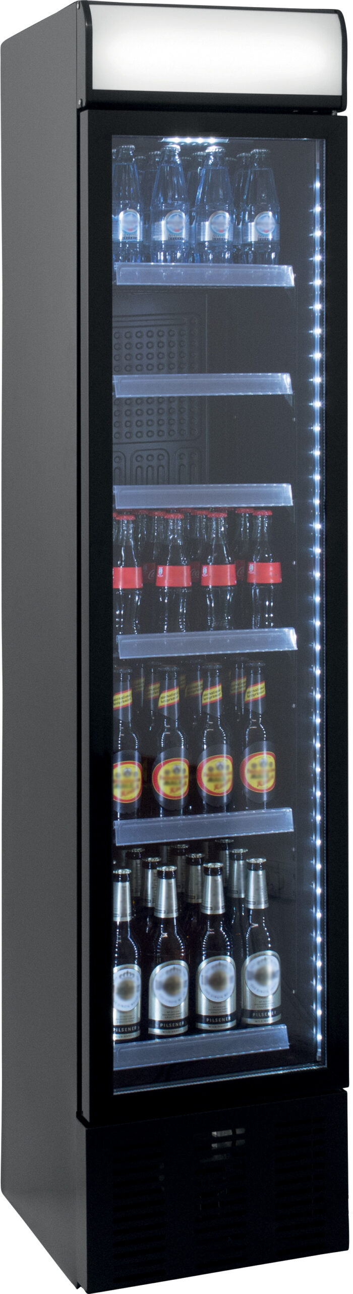 VITRINE A BOISSONS ETROITE R600A, 0°C/+7°C, 1 PORTE BATTANTE VITREE, 6 ETAGERES