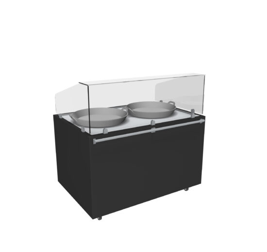 MEUBLE TRADITIONNEL DOUBLE PAELLA CHAUFFANT 300°C 2 PLAQUES CHAUFFANTES D.500MM,VITRE AVANT DROITE