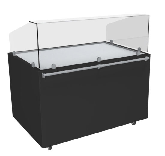 MEUBLE PIZZA CHAUFFANT 120°C OUVERTE DESSUS INOX VITRE AVANT DROITE H.450 MM 