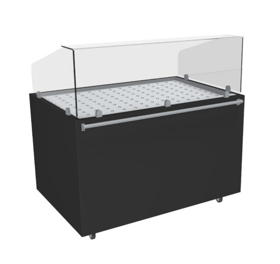 MEUBLE POULETS TRADITIONNEL CHAUFFANT 120°C VITRE AVANT DROITE H.450 MM EP.6 MM