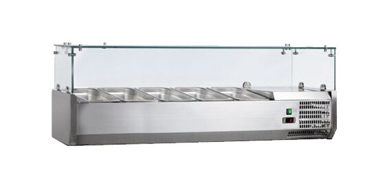 VITRINE A INGREDIENTS INOX, +2/+8°C, GAZ R600A PARE-HALEINE VERRE, 4GN1/3+1GN1/2-150 NON COMPRIS