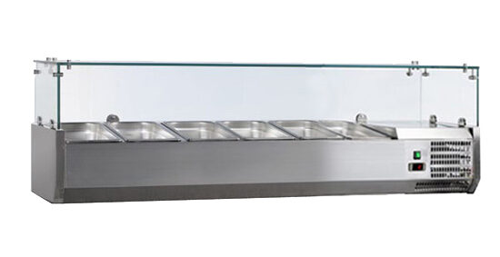 VITRINE A INGREDIENTS INOX, +2/+8°C, GAZ R600A PARE-HALEINE VERRE, 5GN1/3+1GN1/2-150 NON COMPRIS