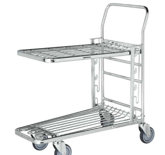 CHARIOT DE MANUTENTION GALVANISE AVEC VERNIS TRANSPARENT EMBOITABLE, 2 NIVEAUX